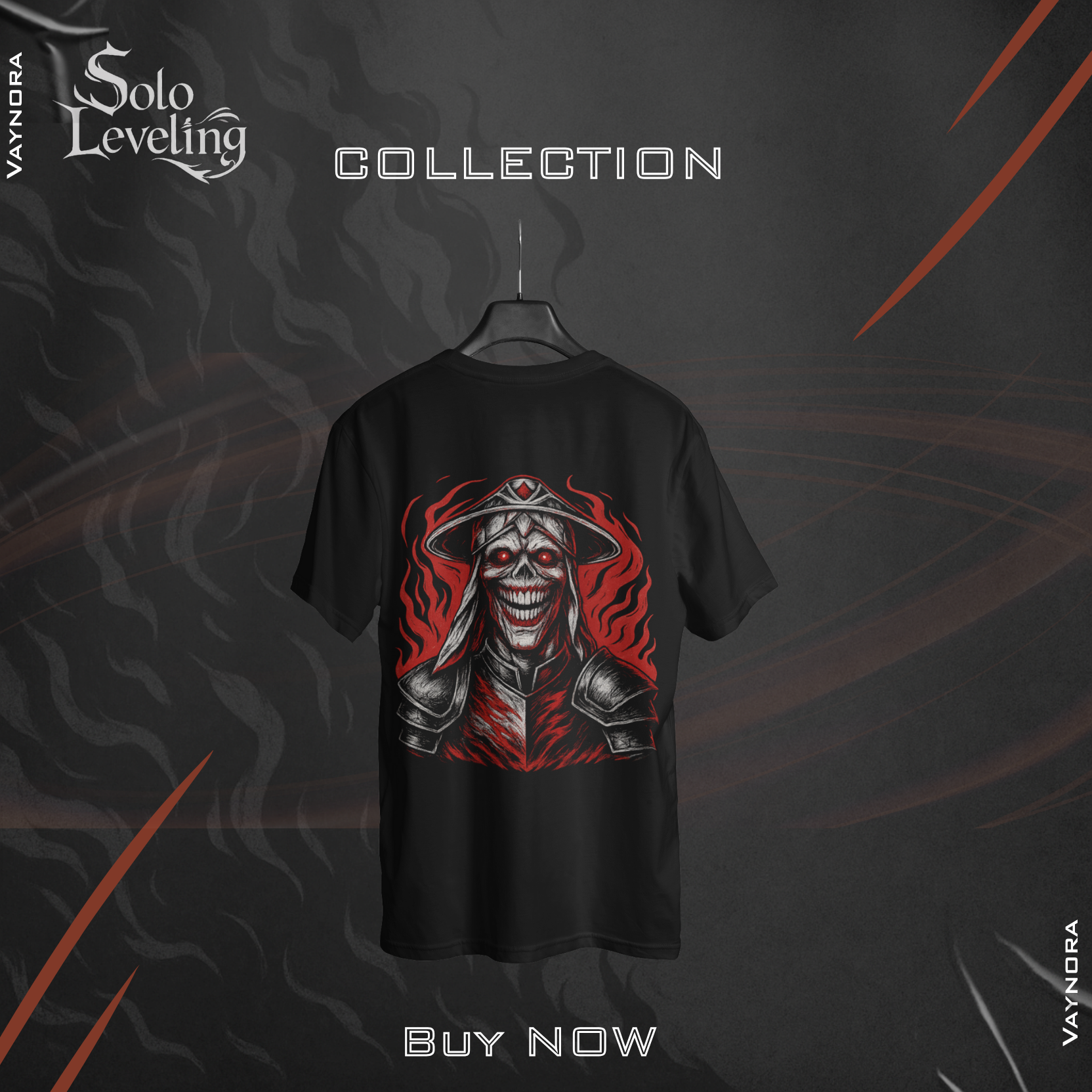 Red Flame Skeleton Warrior T-Shirt – Solo Leveling Anime Fan Tee – Dark Gothic Otaku Shirt – Manga Gift for Him or Her – Unisex Tee gift